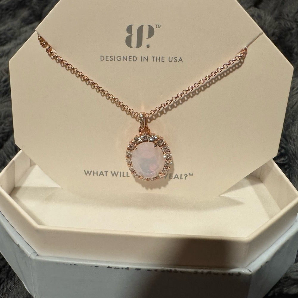 BP Rose Gold Moonstone Halo Pendant Necklace